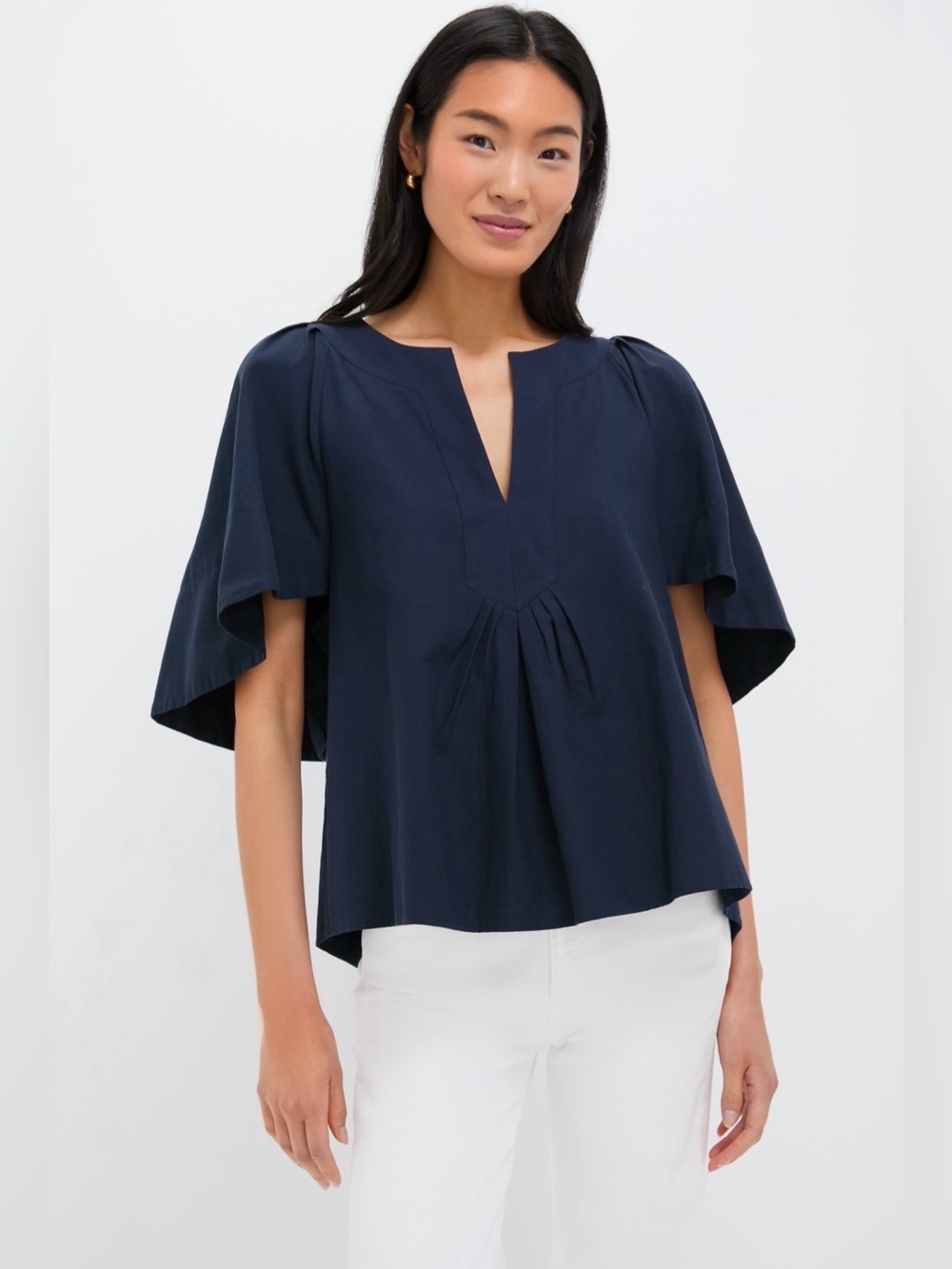 Pomander Place Finley Navy Flutter Sleeve Top XL Coastal Quiet Luxury V Neck